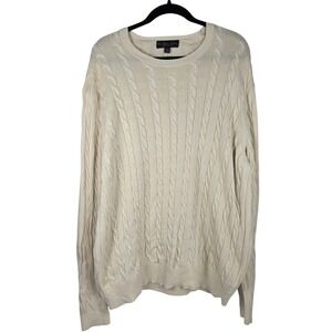Brooks Brothers Supima Cotton Cable Knit Sweater Cream XXL Preppy‎ Cool Grandpa